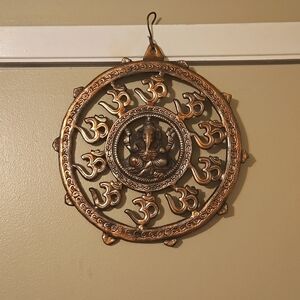 Ganesh Round Metal Wall Hanging 13 inches